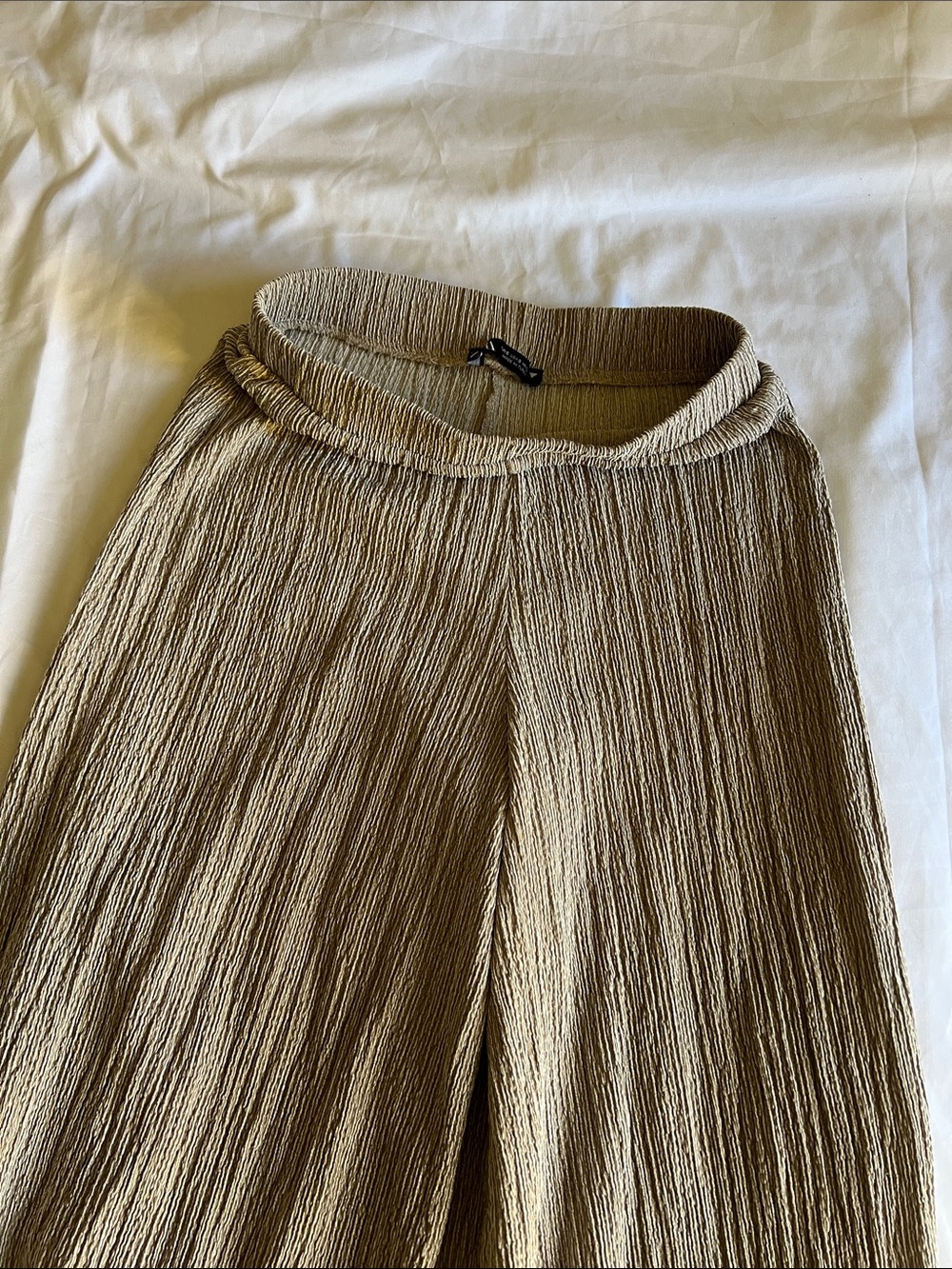 Zara Textured Wide-Leg Pants in Beige